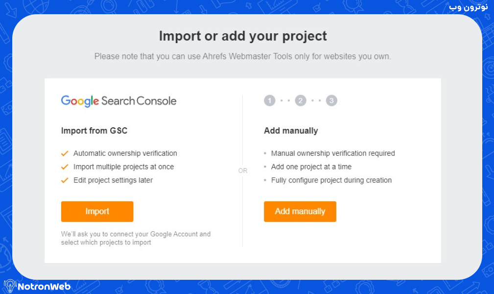 بخش add project ابزار ahrefs webmaster tool